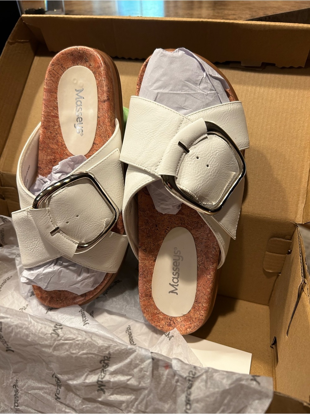 White Buckle Crossover Slide Sandals